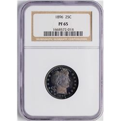 1896 Proof Barber Quarter Coin NGC PF65 Amazing Toning