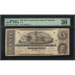 1862 $20 Confederate States of America Note T-51 PMG Very Fine 30 Canceled