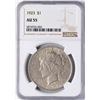 Image 1 : 1923 $1 Peace Silver Dollar Coin NGC AU55