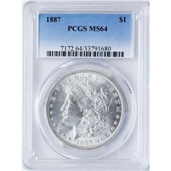 1887 $1 Morgan Silver Dollar Coin PCGS MS64