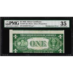 1935 $1 Silver Certificate Note Misalignment ERROR PMG Choice Very Fine 35