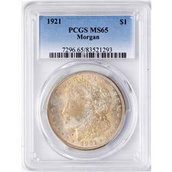 1921 $1 Morgan Silver Dollar Coin PCGS MS65