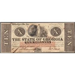 1862 $10 The State of Georgia Obsolete Note