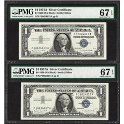 Lot of (2) 1957A $1 Silver Certificate Notes PMG Superb Gem Unc. 67EPQ
