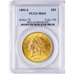 1892-S $20 Liberty Head Double Eagle Gold Coin PCGS MS61