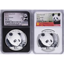 Lot of (2) 2018 China Panda Silver Coins NGC MS70 Early Releases