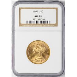 1894 $10 Liberty Head Eagle Gold Coin NGC MS63