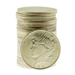 Roll of (20) Brilliant Uncirculated 1922 $1 Peace Silver Dollar Coins