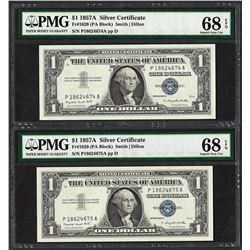 Lot of (2) Consecutive 1957A $1 Silver Certificate Notes PMG Superb Gem Unc. 68E