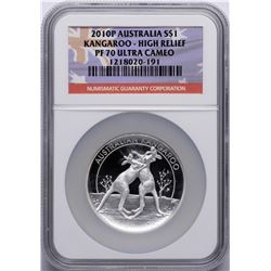 2010P $1 Australia Kangaroo Silver Coin High Relief NGC PF70 Ultra Cameo w/ COA