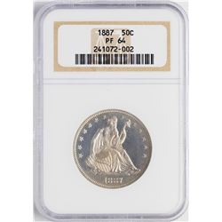 1887 Proof Seated Liberty Half Dollar Coin NGC PF64
