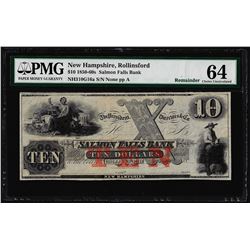 1850-60's $10 Salmon Falls Bank Obsolete Note PMG Choice Uncirculated 64