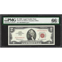 1963 $2 Legal Tender Note Fr.1513 PMG Gem Uncirculated 66EPQ
