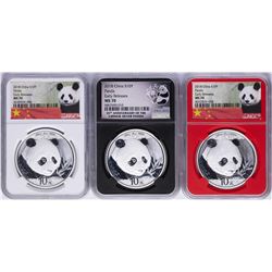 Lot of (3) 2018 China Panda Silver Coins NGC MS70 Early Releases