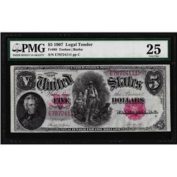 1907 $5 Woodchopper Legal Tender Note Fr.88 PMG Very Fine 25