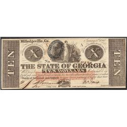 1862 $10 The State of Georgia Obsolete Note