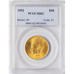 1932 $10 Indian Head Eagle Gold Coin PCGS MS62