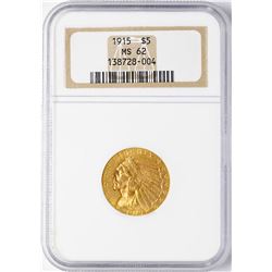 1915 $5 Indian Head Half Eagle Gold Coin NGC MS62