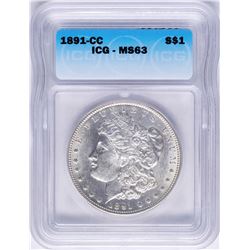 1891-CC $1 Morgan Silver Dollar Coin ICG MS63