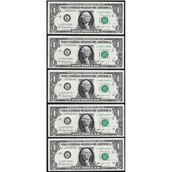 Lot of (5) Consecutive 1963B $1 Federal Reserve Barr STAR Notes