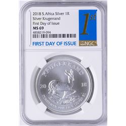 2018 South Africa Krugerrand Silver Coin NGC MS69 First Day of Issue