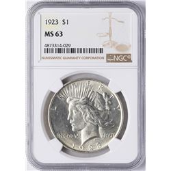 1923 $1 Peace Silver Dollar Coin NGC MS63