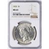 Image 1 : 1923 $1 Peace Silver Dollar Coin NGC MS63