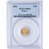 Image 1 : 1854 Type 1 $1 Liberty Head Gold Dollar Coin PCGS MS63