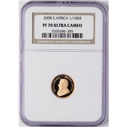 2008 South Africa Proof Krugerrand 1/10 oz. Gold Coin NGC PF70 Ultra Cameo