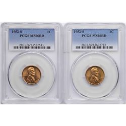 Lot of (2)1952-S Lincoln Wheat Cent Coins PCGS MS66RD