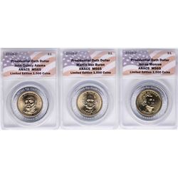 Lot of (3) 2008 Presidential Oath Dollar Coins ANACS MS65