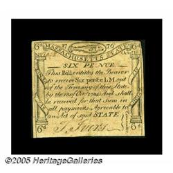 Massachusetts October 18, 1776 6d Very Fine. A be