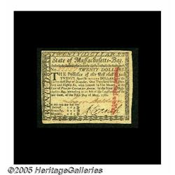 Massachusetts May 5, 1780 $20 Choice About New. B