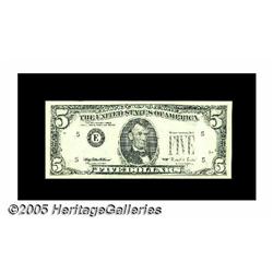 Fr. 1984-E $5 1995 Federal Reserve Note. Gem Cris