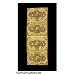 Fr. 1230 5¢ First Issue Vertical Strip of Four Ex