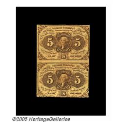 Fr. 1230 5¢ First Issue Vertical Pair Very Fine. 
