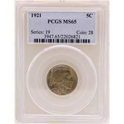 1921 Buffalo Nickel Coin PCGS MS65