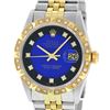 Image 1 : Rolex Mens 2 Tone 14K Blue Vignette String Pyramid Diamond Datejust Wristwatch