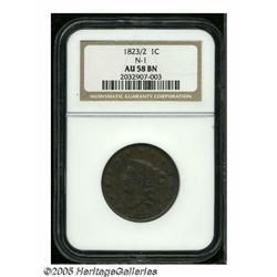 1823/2 1C AU58 NGC. N-1, Low R.2. Well detailed e
