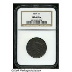 1824 1C MS61 Brown NGC. N-4, High R.2. A late die