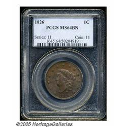 1826 1C MS64 Brown PCGS. N-6, R.2. Ex: Wright Pla