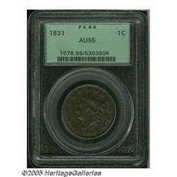 1831 1C Medium Letters AU55 PCGS. N-3, R.1. Shimm