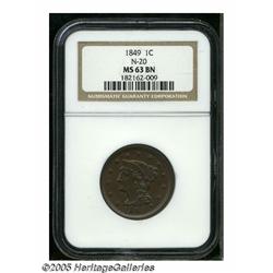 1849 1C MS63 Brown NGC. N-20, R.1. A well struck 
