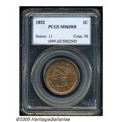 1852 1C MS65 Red and Brown PCGS. N-8, R.2. Well s