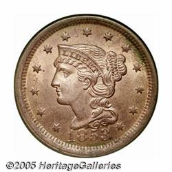 1853 1C MS65 Red NGC. N-25, R.1. The base of the 