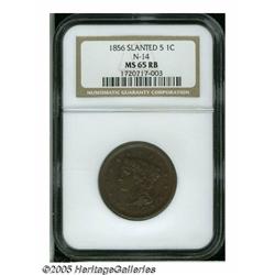 1856 1C Slanted 5 MS65 Red and Brown NGC. N-14, R