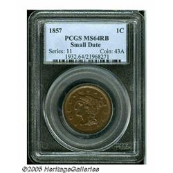 1857 1C Small Date MS64 Red and Brown PCGS. N-2, 