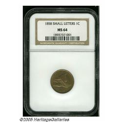 1858 1C Small Letters MS64 NGC. A lustrous and pl