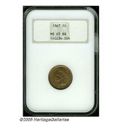1867 1C MS65 Red and Brown NGC. The orange-gold c