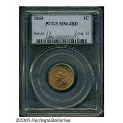 1869 1C MS64 Red PCGS. Full red color throughout,
